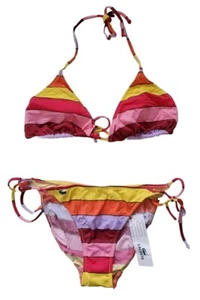 LACOSTE Bikini Swimsuit 2 Piece Halter Neck Size M Striped New With Pouch - Picture 1 of 14