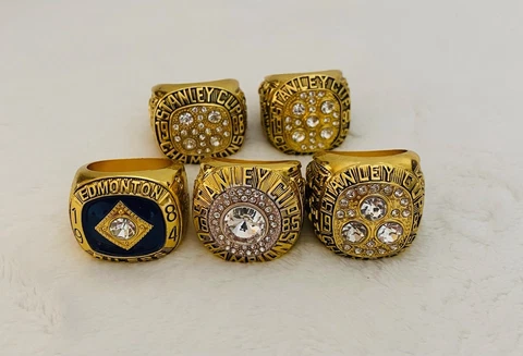 5 PCS Edmonton Oilers Stanley Cup Championship Ring W Box, 🇺🇸 SHIP Cover