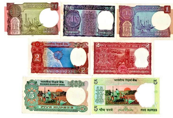 1983-2008 - INDIA REPUBLIC 1 RUPEE, 2 RUPEE, 5 RUPEE - 7 UNC NOTES SET- INDIA - Image 1 of 2