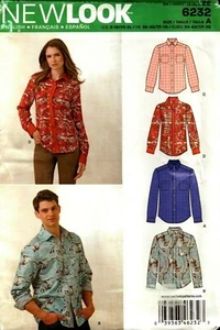 New Look Sewing Pattern 6232 Womens Mens Shirts Size 8-18/XS-XL NEW - Picture 1 of 2