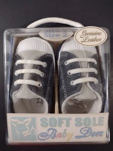 Baby Deer soft soled childrens shoes, size 2, genuine leather, denim and white - Picture 1 of 2