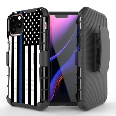 Funda con clip para cinturón Police Blue Line Flag para iPhone 12 11 XS MAX XR 8 7 6 Series Foto 1 de 4