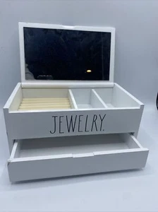 Rae Dunn JEWELRY Box Organizer Mirror & Drawer Wood/White New “2020” - Picture 1 of 12