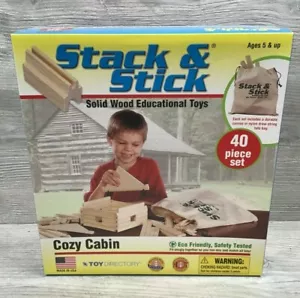New Stack & Stick Solid Wood Building Blocks Toy Set - 40 pc. Cozy Cabin Set - Picture 1 of 5