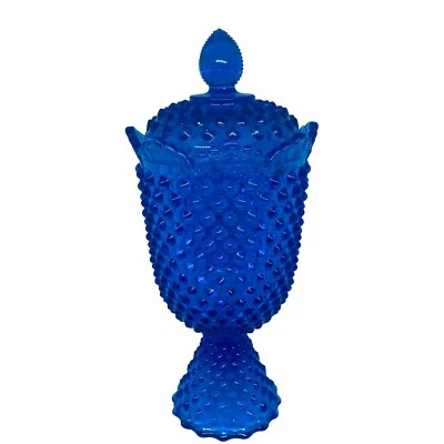 Tarro boticario vintage Fenton Colonial azul Hobnail 11 pulgadas con tapa 1964 Foto 1 de 4