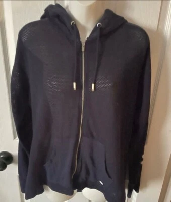 Tommy Hilfiger 网眼连帽毛衣运动服带口袋海军蓝女式大号 — 第 1/4 张图片