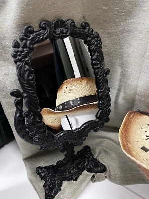 Antiguo tocador floral de metal bronce espejo giratorio-pedestal-soporte Foto 1 de 4