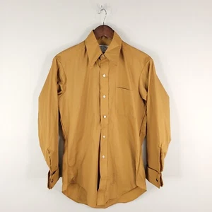 Vintage Sears Shirt Mens Medium 15 32 Brown Cape Collar Tapered Duralon Japan - Picture 1 of 14