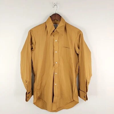 Винтажная мужская рубашка Sears средний размер 15 32 коричневый плащ воротник сужающийся Duralon Япония - Изображение 1 из 4