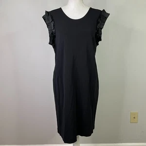 Tory Burch Dress Womens Large Ruffle Trim Black Heavy Fabric - Picture 1 of 9