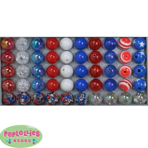 12mm Patriotic Medley Acrylic Mixed Style Bubblegum Beads Lot 50 pc.chunky - Picture 1 of 1