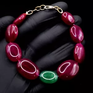 153.00 Cts Excellent Pink Ruby & Emerald Beaded Gorgeous Bracelet VK 50 E621 - Picture 1 of 3