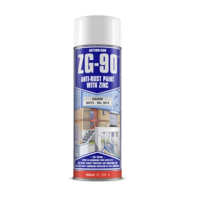 Action Can ZG-90 White Anti Rust Cold Zinc Galvanising Paint 500ml RAL 9010