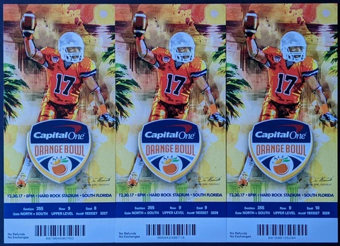 2017 Orange Bowl Full Tickets Wisconsin Badgers Miami Hurricanes NCAA Football Cover