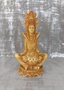 Vintage Home Decor Buddha Statue Indoor Resin Figurine Sitting Meditation Signed - Picture 1 of 14