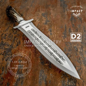 Impact Cutlery Custom Art Dagger Knife Crown Antler | D2 | Etched Dual Fuller - Picture 1 of 14