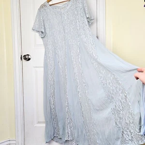 90s VTG Pastel Blue Lace Sheer Maxi Dress Size 24W Renaissance Matching Slip - Picture 1 of 12