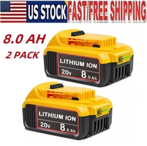 2 pack 8.0AH 20V Lithium Battery For DeWalt Max XR DCB200 DCB204 DCB205 DCB206 - Picture 1 of 15