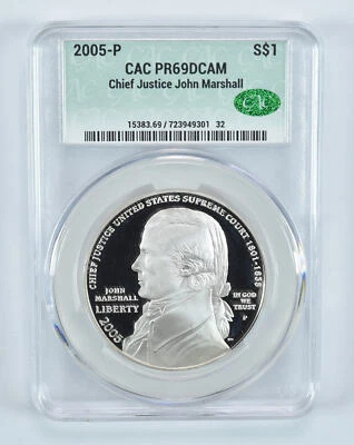 2005-P John Marshall Commemorative Silver Dollar PR69 DCAM CAC - Image 1 of 4