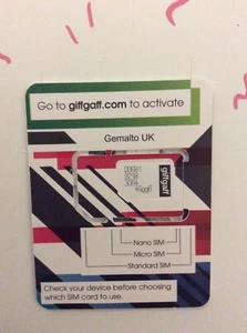 Giffgaff Giff Gaff Nano Micro Standard 3 in 1 Sim UK GB GBR £5 KOSTENLOSES KREDIT - Bild 1 von 2