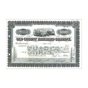 Old Colony Railroad Co. Stock Certificate // Shares Vary // Green // 1910s-40s - Picture 1 of 2