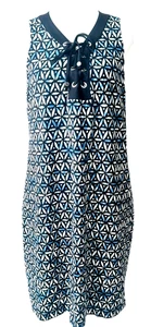 Vestido sin mangas Tommy Bahama Island Cays náutico con cordones azul blanco bolsillo en L - Imagen 1 de 10