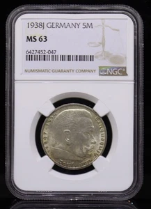 1938J 5M Germany 3RD Reich Paul Von Hindenburg NGC MS63 - Picture 1 of 4