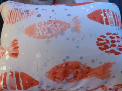 Thro By Mario Lorenz Outdoor Orange Metalic FISH Throw Pillow Nautical 14x18 Nwt - Image 1 of 4