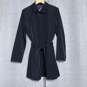 London Fog Trench Coat Women Large Black Belted Hidden Zipper - Picture 1 of 8
