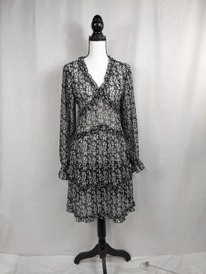 Express Babydoll Midi Chiffon Floral Dark Fairy Whimsigoth Dress Ruffle A065 - Image 1 of 4