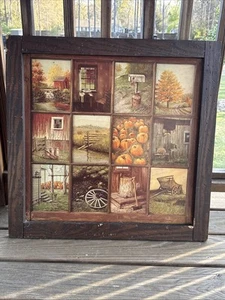Vintage Beautifully Rustic Framed 12 Panel Pane Picture Prints by B Mitchell - Picture 1 of 9