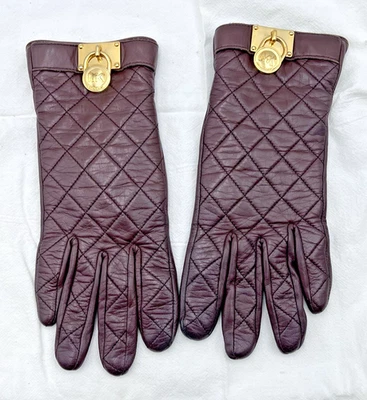 MICHAEL KORS Quilted Genuine Leather Hamilton Lock Brown Designer Gloves - Image 1 of 4