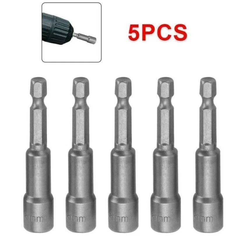 5Pcs 8 mm Magnetic Tech Screw Driver Tek Bit Drill Nut Setter Roofing Cladding - Image 1 of 4