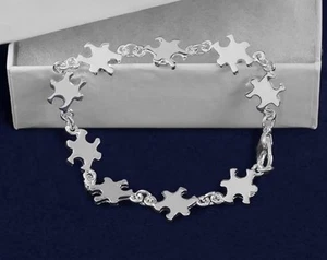 Pulsera eslabón plateado pieza rompecabezas autismo conciencia apoyo regalo - Imagen 1 de 2