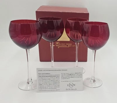 Lenox HOLIDAY GEMS RUBY BALLOONS 10oz Crystal Wine Glasses Set Of 4 -- Brand New - Image 1 of 4