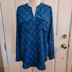 Charter Club Bluse Top blau Kette Ketten Preppy Equestrian PM Petite Medium - Bild 1 von 8