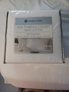 Member's Mark 100 % Baumwolle 450 Fadenzahl Laken Set - VOLLSTÄNDIG - WEISS NEU - Bild 1 von 2