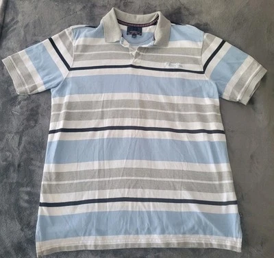 Vintage 90s Y2k Phat Farm Striped Polo Shirt Blue Gray White XL 100% Cotton  - Image 1 of 4