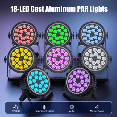 UKING 18 LED RGBW High-Brightness PAR Stage Light DJ DMX512 Wash Disco Lighting - Image 1 of 4