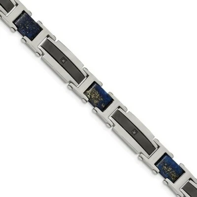 *NUEVO* Pulsera de lapislázuli genuina chapada en IP negra cincel pulido SRB2170-8,75 Foto 1 de 4