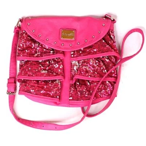 Bolso Bandolera Betsey Johnson Betseyville Rosa Caliente Lentejuelas Brillantes Volantes Cartera - Imagen 1 de 5