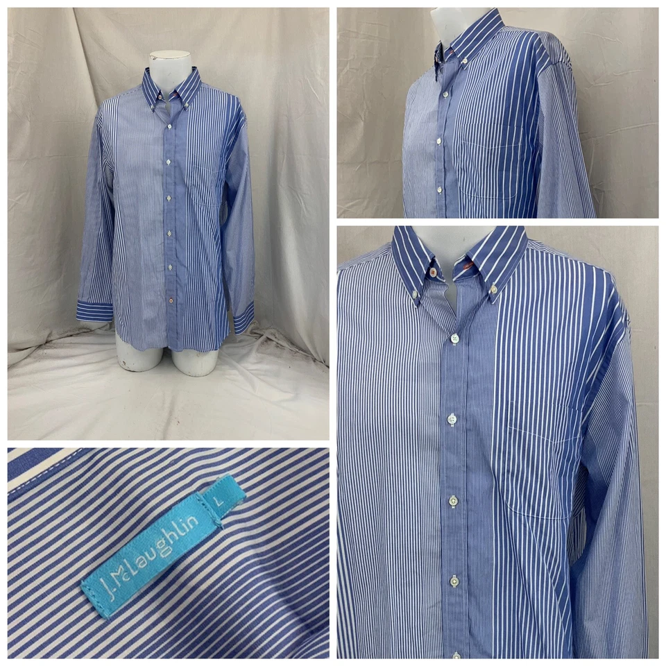 J McLaughlin Long Sleeve Button Shirt L Men Blue Stripe Cotton YGI U1-304 - Image 1 of 4