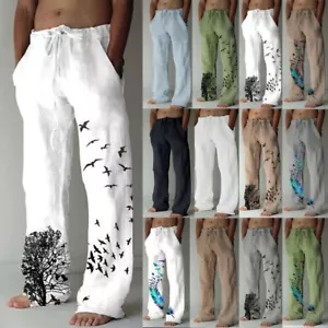 Pantalones de harén para hombre ocio cordón elástico holgado holgado yoga hippie pantalones * ⊿ - Imagen 1 de 39
