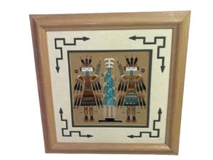 Navajo Native American Sand Art Painting Framed & Double Matted No Glass - Picture 1 of 7