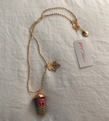 Collar colgante Betsey Johnson cadena bola tono dorado y taza de café de cristal nuevo con etiquetas Foto 1 de 4