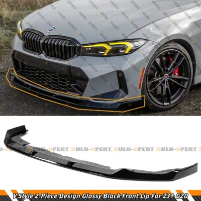 Lábio dianteiro estilo V brilho preto para 2023-25 BMW M340i 330i M Sport G20 LCI - Imagem 1 de 4