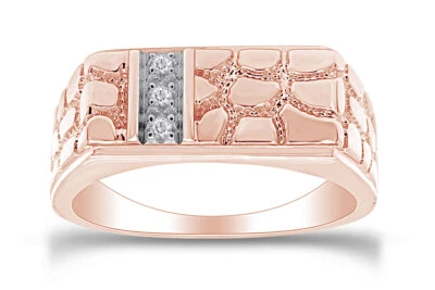 Natural Round Diamond Accent Nugget Mens Wedding Band Ring 10K Solid Rose Gold - Image 1 of 4