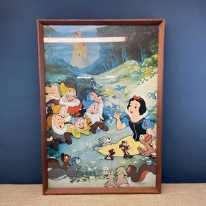 LARGE VINTAGE SNOW WHITE AND THE SEVEN DWARFS DISNEY FRAMED PRINT 61.5 X 88.5 - Picture 1 of 9