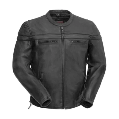 Chaqueta de cuero de vaca para motociclista Maverick negra para hombre Foto 1 de 4