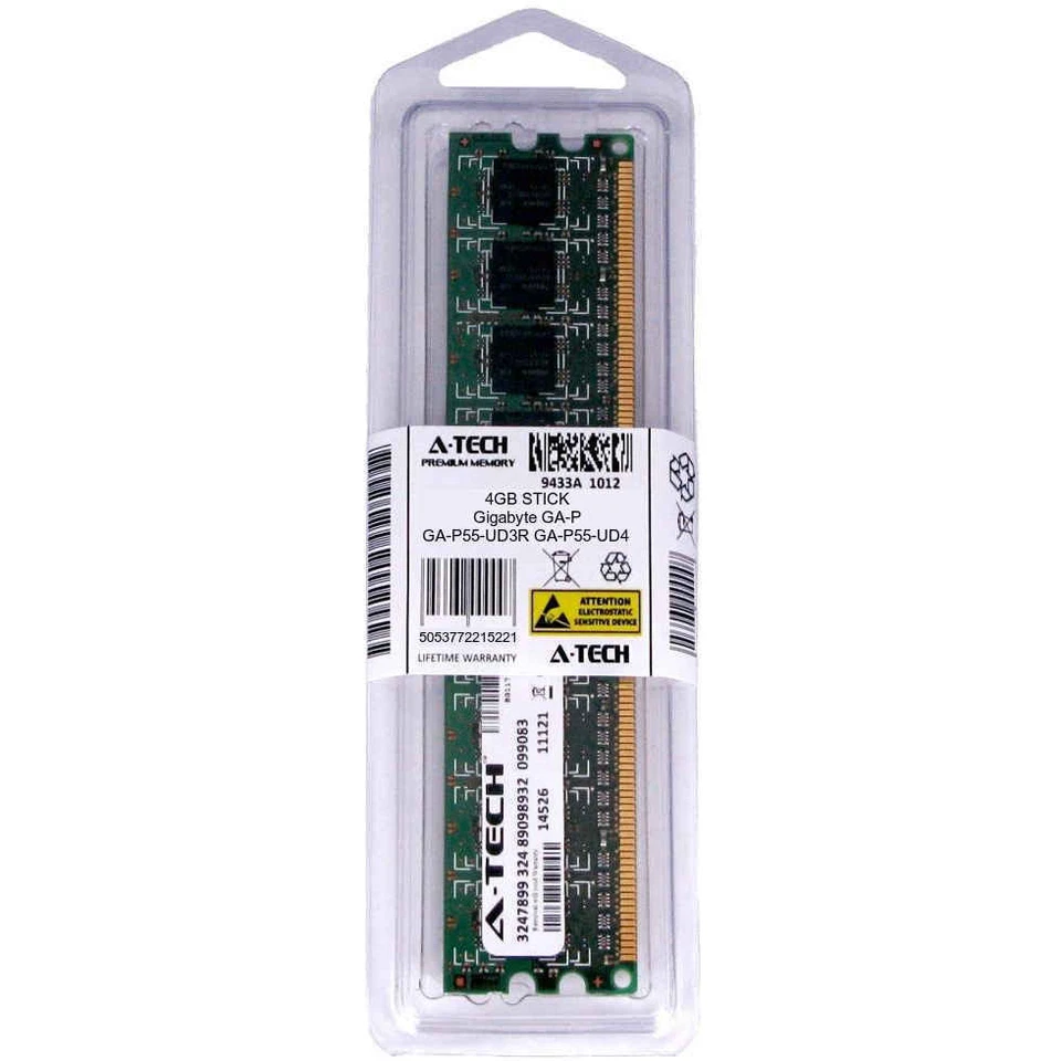 4GB DIMM Gigabyte GA-P55-UD3R GA-P55-UD4 GA-P55-UD4P PC3-8500 Ram Memory - Image 1 of 1